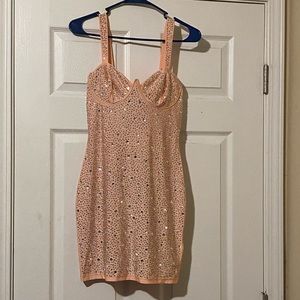 Rhinestone mini dress, never worn!!!  peach
